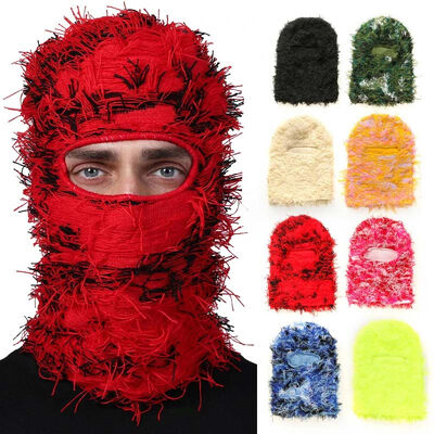 Distressed Balaclava Ski Mask Custom Full Face Knitted Balaclava Windproof Cool Ski Mask for Cold Weather Camo Knitted Face Mask