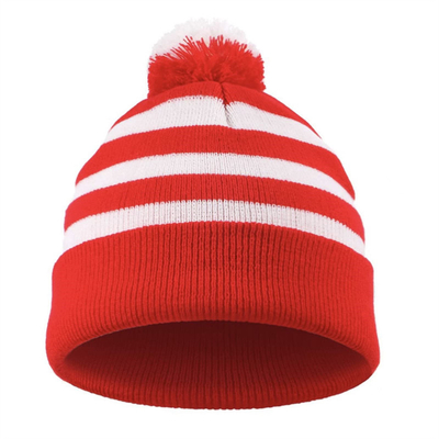 हेलोवीन Beanie लाल और सफेद धारीदार टोपी महिलाओं के लिए बुना Pom Pom कफ टोपी पुरुषों के लिए क्रिसमस पार्टी सामान