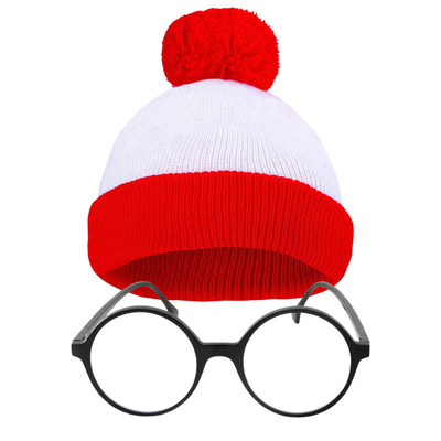 हेलोवीन Beanie लाल और सफेद धारीदार टोपी महिलाओं के लिए बुना Pom Pom कफ टोपी पुरुषों के लिए क्रिसमस पार्टी सामान