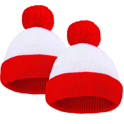 हेलोवीन Beanie लाल और सफेद धारीदार टोपी महिलाओं के लिए बुना Pom Pom कफ टोपी पुरुषों के लिए क्रिसमस पार्टी सामान