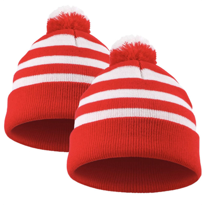 हेलोवीन Beanie लाल और सफेद धारीदार टोपी महिलाओं के लिए बुना Pom Pom कफ टोपी पुरुषों के लिए क्रिसमस पार्टी सामान
