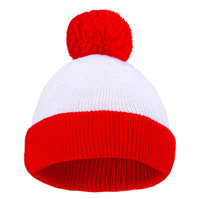 हेलोवीन Beanie लाल और सफेद धारीदार टोपी महिलाओं के लिए बुना Pom Pom कफ टोपी पुरुषों के लिए क्रिसमस पार्टी सामान
