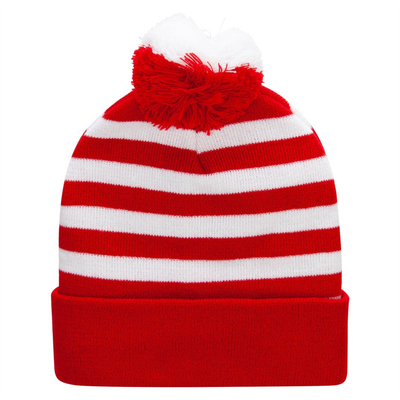 हेलोवीन Beanie लाल और सफेद धारीदार टोपी महिलाओं के लिए बुना Pom Pom कफ टोपी पुरुषों के लिए क्रिसमस पार्टी सामान