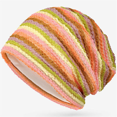 कॉस्ट्यूम उच्च गुणवत्ता वाली महिलाओं के धारीदार बुना हुआ टोपी स्लाउची स्टाइल स्कुली स्पोर्ट्स विंटर टोपी आउटडोर बिना कफ टोपी