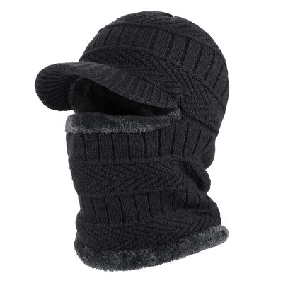Men's Winter Wool Beanie Hat Windproof Knitted Pullover with Earflap Neck Cover Plaid Pattern Digital Printing for Travel