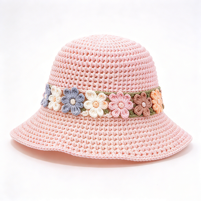 पुष्प बैंड Crochet Bucket Hat Cotton Yarn Wide Brim स्टाइलिश हेडवियर यात्रा के लिए एकदम सही Beach Daily Streetwear