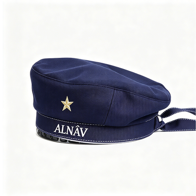 Classic Navy Style Beret Hat Embroidery Star Logo Beret With Ribbon Tie Cotton Lining Solid Color Beret For Daily Casual Wear Support Customization