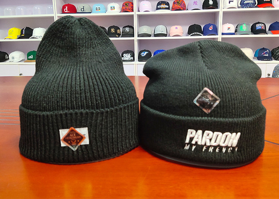 warm black wool or cotton customize woven label inner tape printing knitted boonies hats for winter