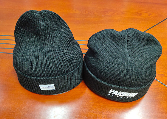 warm black wool or cotton customize woven label inner tape printing knitted boonies hats for winter